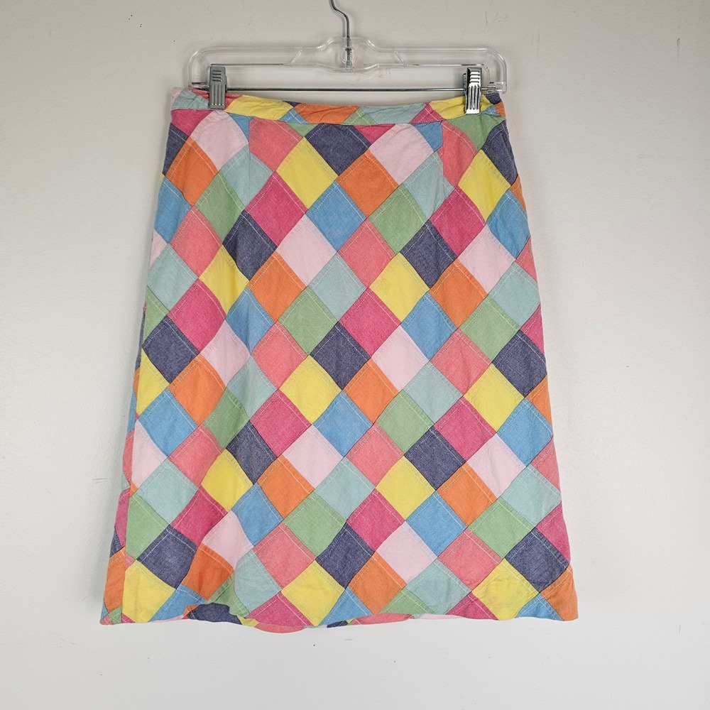 Brooks Brothers 346 Multi Color Patchwork Diamond Cotton Skirt Size 8